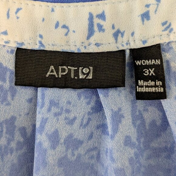 APT. 9 Blue/White Sleeveless Chiffon, Hidden Button Blouse Top; Size 3X - Picture 3 of 5